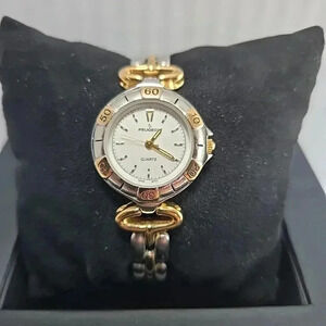 Womens Vintage Peugeot Watch 24mm Silver Gold Tone Divers Style New Battery